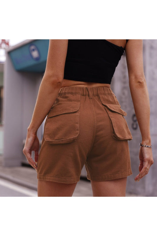 Buttoned Cargo Denim Shorts - Denim Shorts - FITGGINS