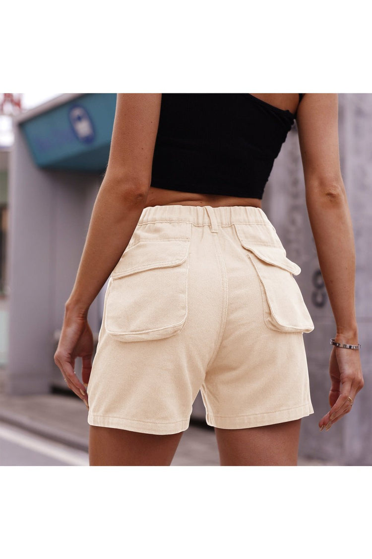 Buttoned Cargo Denim Shorts