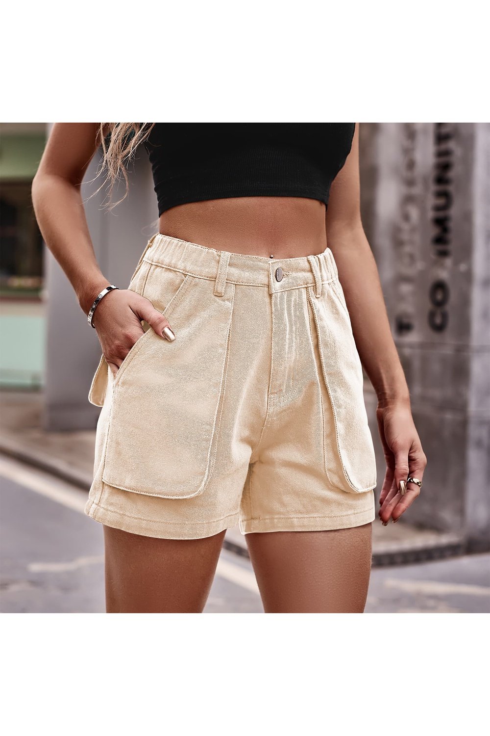 Buttoned Cargo Denim Shorts - Denim Shorts - FITGGINS