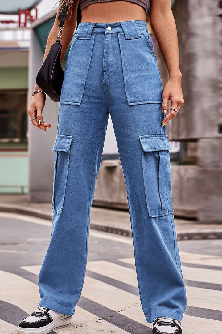 Buttoned High Waist Loose Fit Jeans - Jeans - FITGGINS