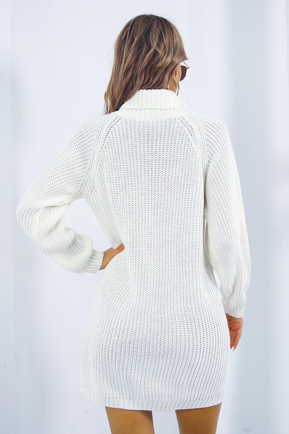 Buttoned Turtleneck Long Sleeve Sweater Dress - Sweater Dresses - FITGGINS