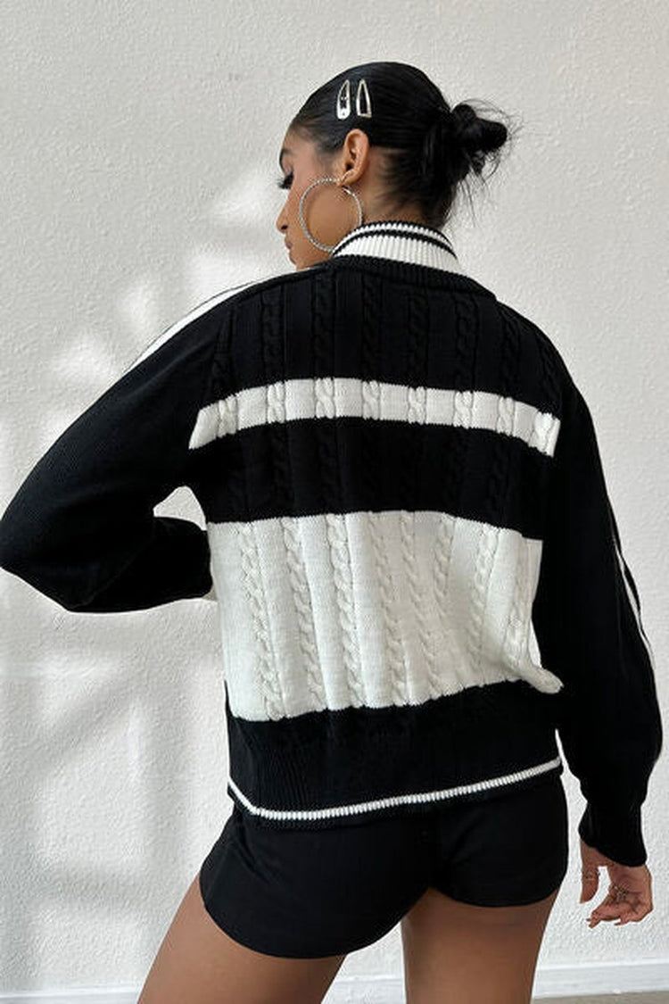 Cable-Knit Color Block Raglan Sleeve Cardigan - Cardigans - FITGGINS