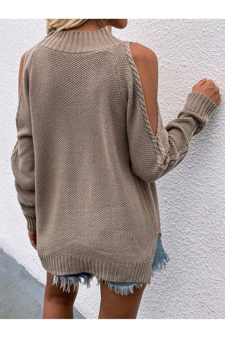 Cable-Knit Cold Shoulder Sweater