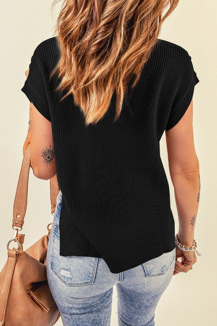 Cable-Knit Side Slit Sweater Vest - Pullover Sweaters - FITGGINS