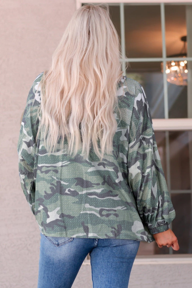 Camouflage Buttoned Dropped Shoulder Hoodie - Sweatshirts & Hoodies - FITGGINS