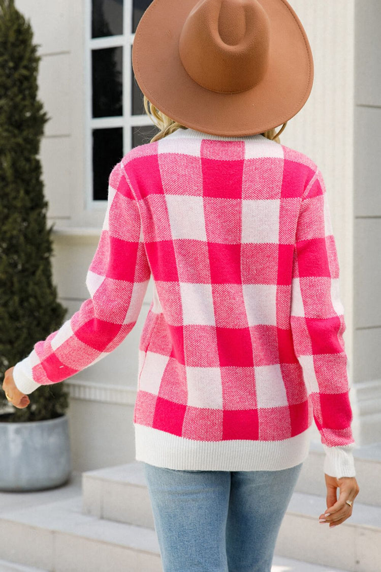 Checkered Ribbed Trim Knit Pullover - Pullover Sweaters - FITGGINS