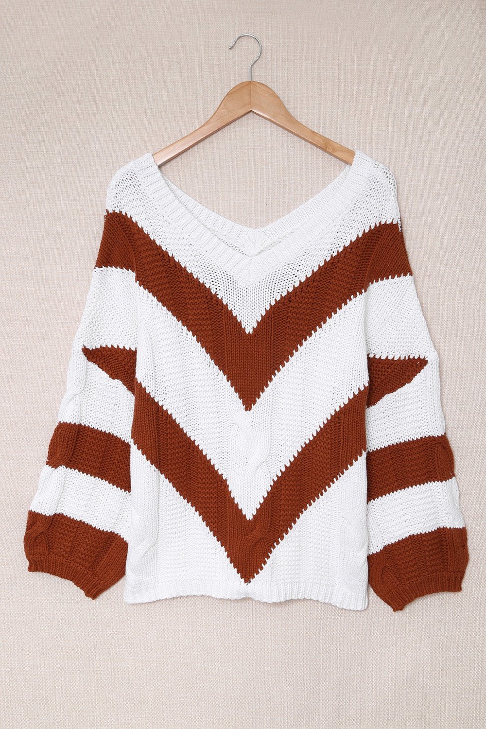 Chevron Cable-Knit V-Neck Tunic Sweater - Pullover Sweaters - FITGGINS