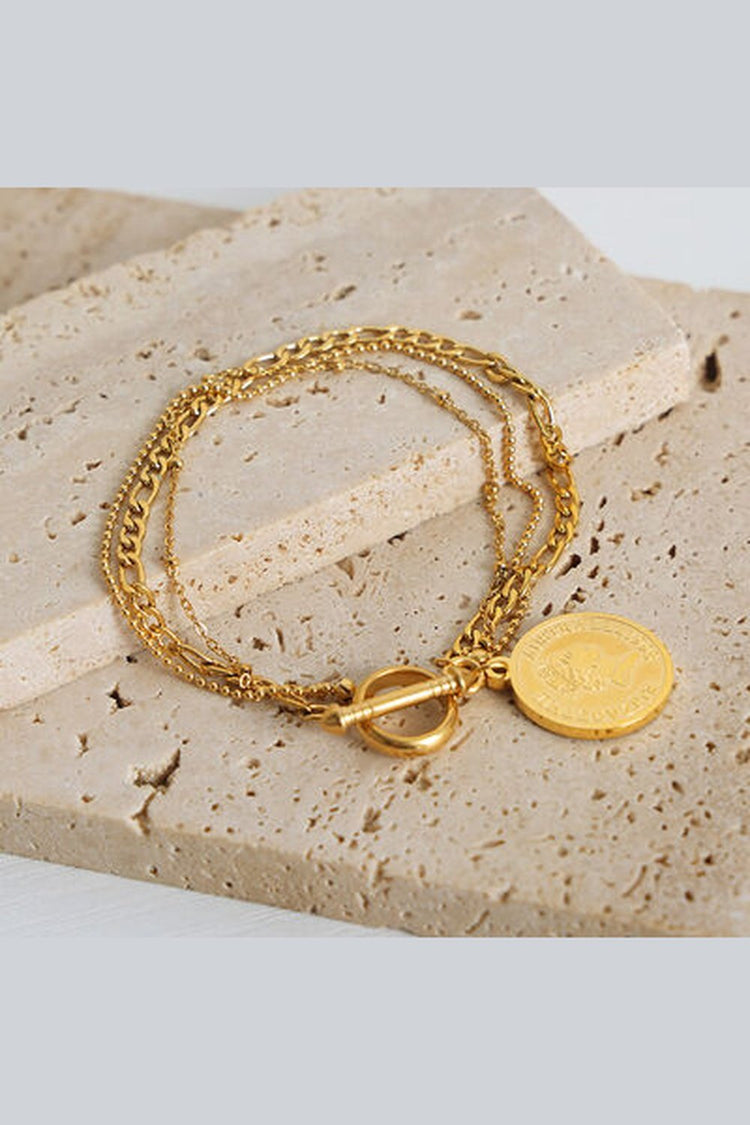 Coin Pendant Toggle clasp 18K Gold-Plated Bracelet - Bracelets - FITGGINS