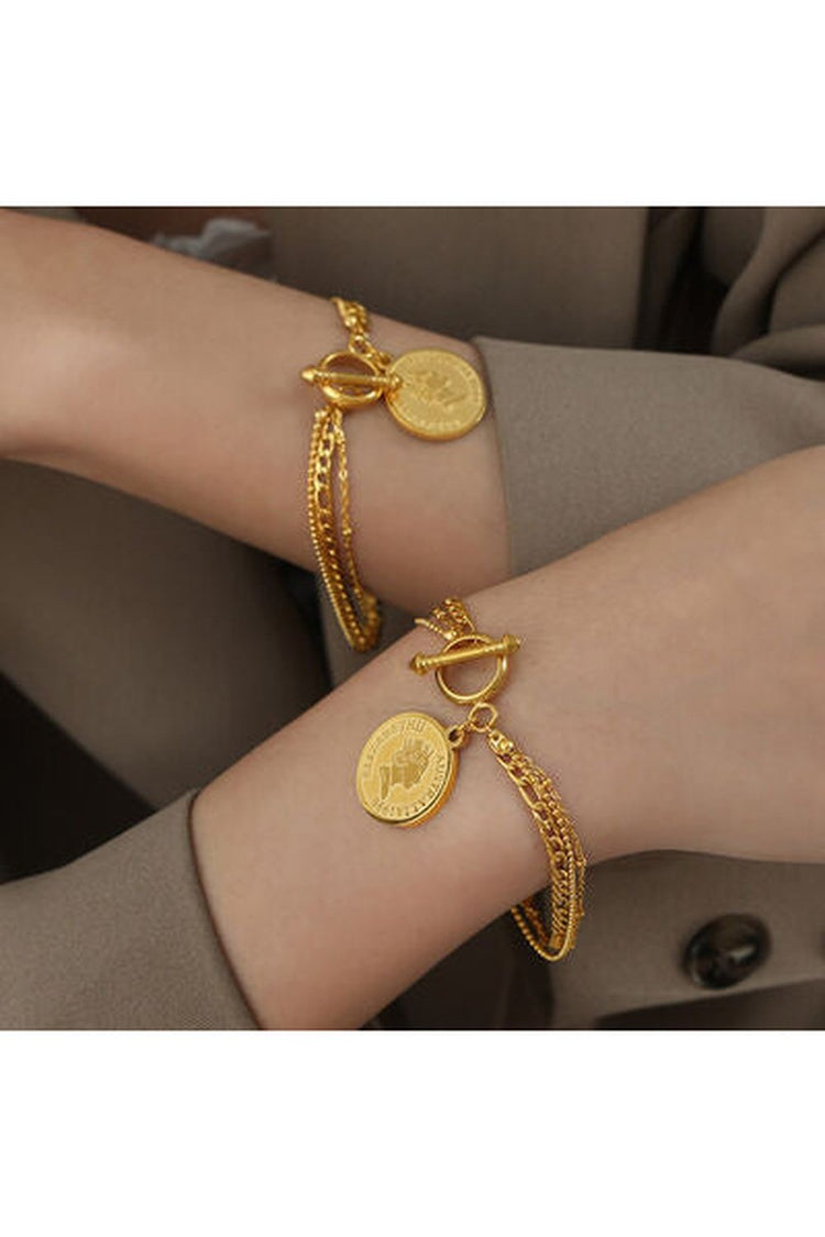 Coin Pendant Toggle clasp 18K Gold-Plated Bracelet - Bracelets - FITGGINS