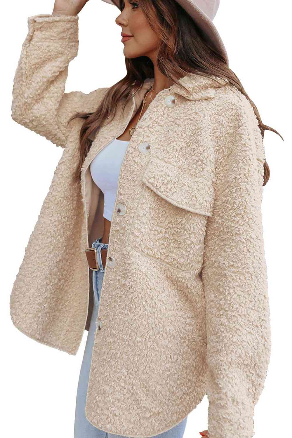 Collared Neck Button Front Coat with Pocket - Jackets - FITGGINS