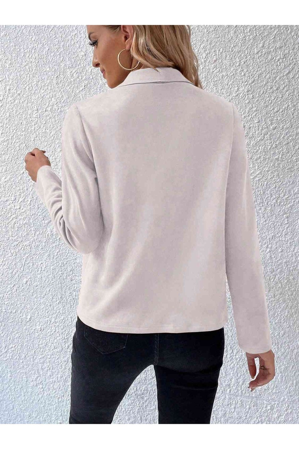 Collared Neck Long Sleeve Jacket - Jackets - FITGGINS