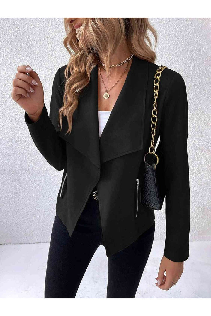 Collared Neck Long Sleeve Jacket - Jackets - FITGGINS