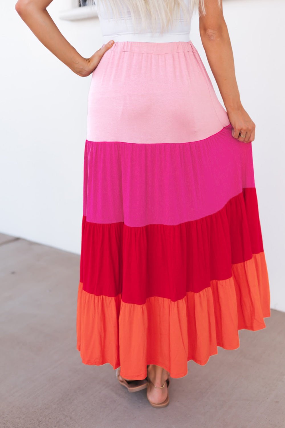 Color Block Tiered Maxi Skirt - Skirts - FITGGINS