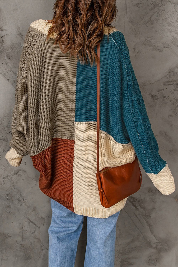 Color Block Cable-Knit Batwing Sleeve Cardigan - Cardigans - FITGGINS
