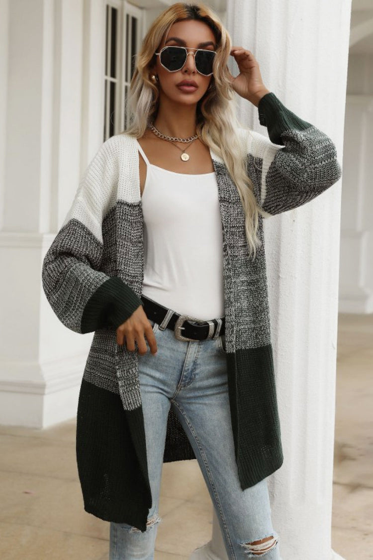 Color Block Chunky Knit Sweater Cardigan - Cardigans - FITGGINS