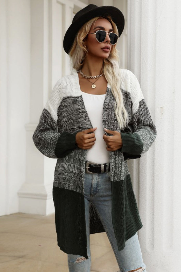Color Block Chunky Knit Sweater Cardigan - Cardigans - FITGGINS