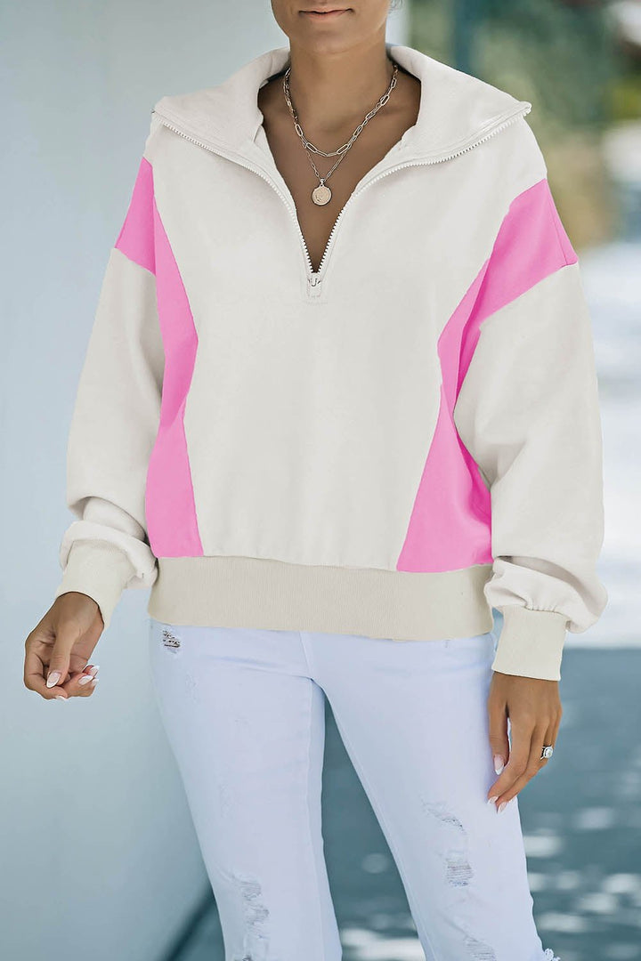 Color Block Quarter-Zip Sweatshirt - Sweatshirts & Hoodies - FITGGINS