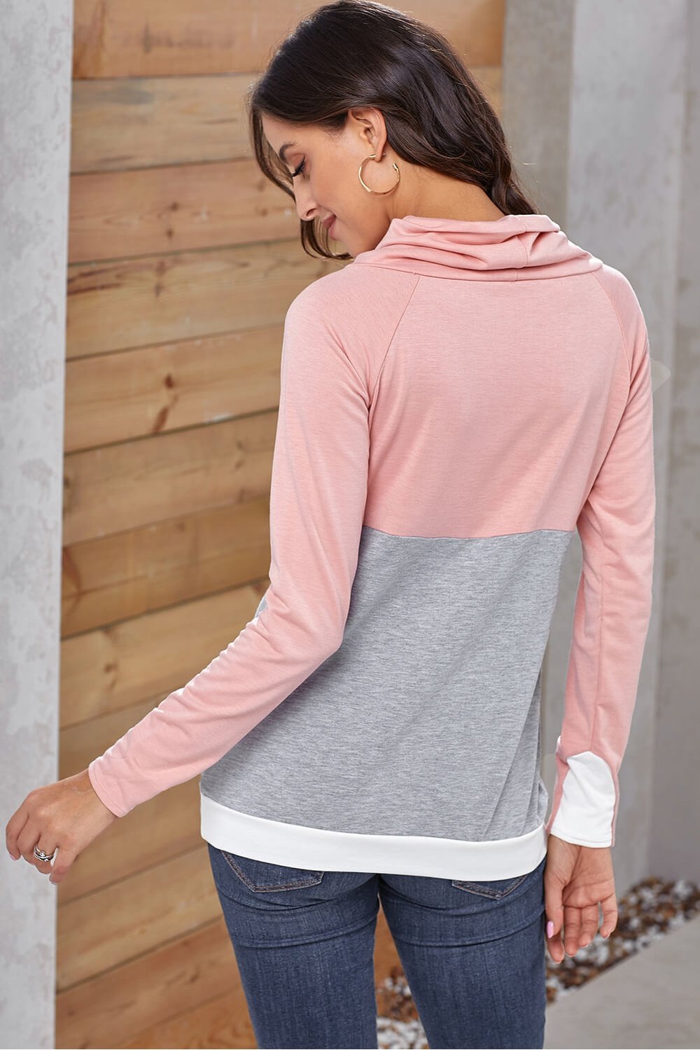 Color Block Raglan Sleeve Drawstring Sweatshirt - Sweatshirts & Hoodies - FITGGINS