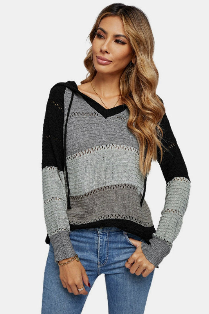 Color Striped Knitted Hoodie - Sweatshirts & Hoodies - FITGGINS