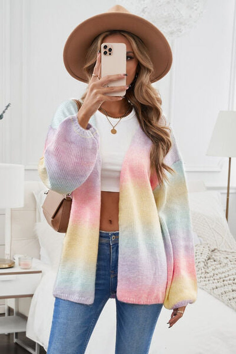 Contrast Balloon Sleeve Dropped Shoulder Cardigan - Cardigans - FITGGINS