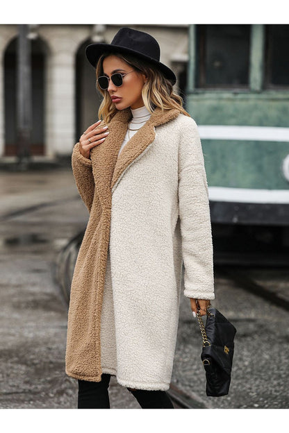 Contrast Dropped Shoulder Sherpa Coat - Jackets - FITGGINS