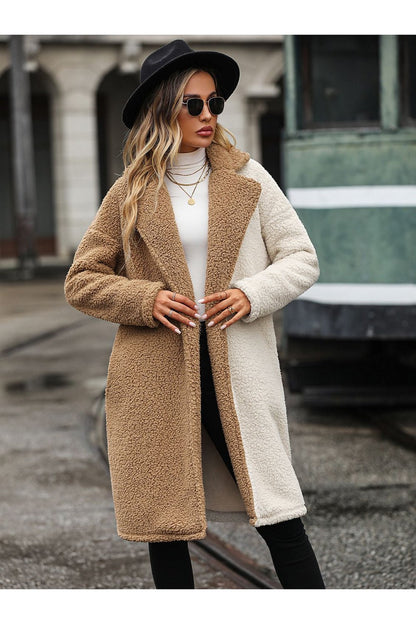 Contrast Dropped Shoulder Sherpa Coat - Jackets - FITGGINS