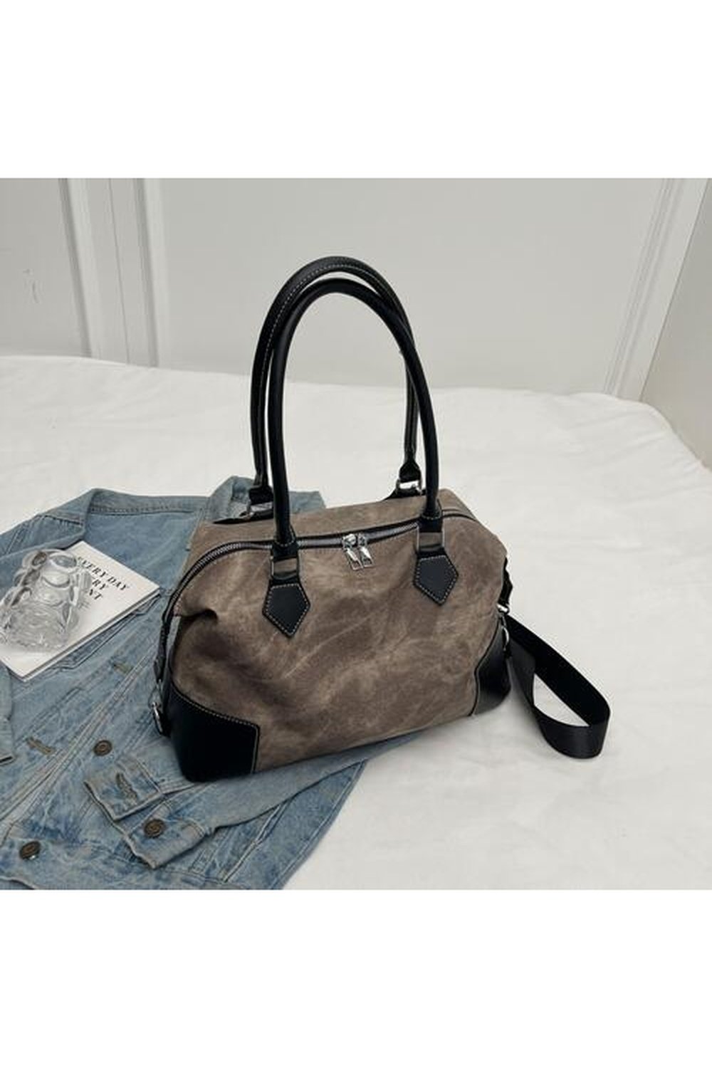 Contrast PU Leather Shoulder Bag - Handbag - FITGGINS