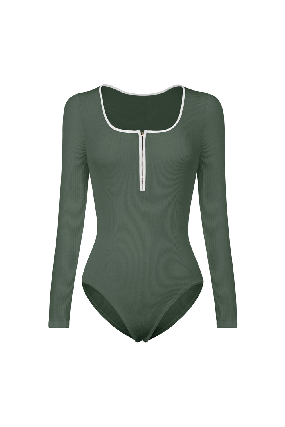 Contrast Trim Ribbed Long Sleeve Bodysuit - Bodysuits - FITGGINS