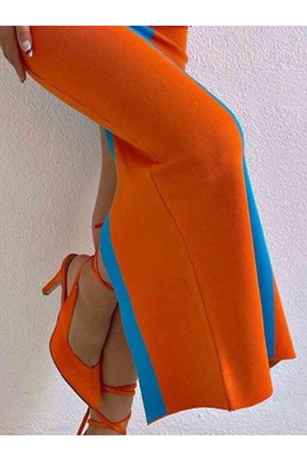 Contrast Wide Strap Slit Midi Dress - Sweater Dresses - FITGGINS