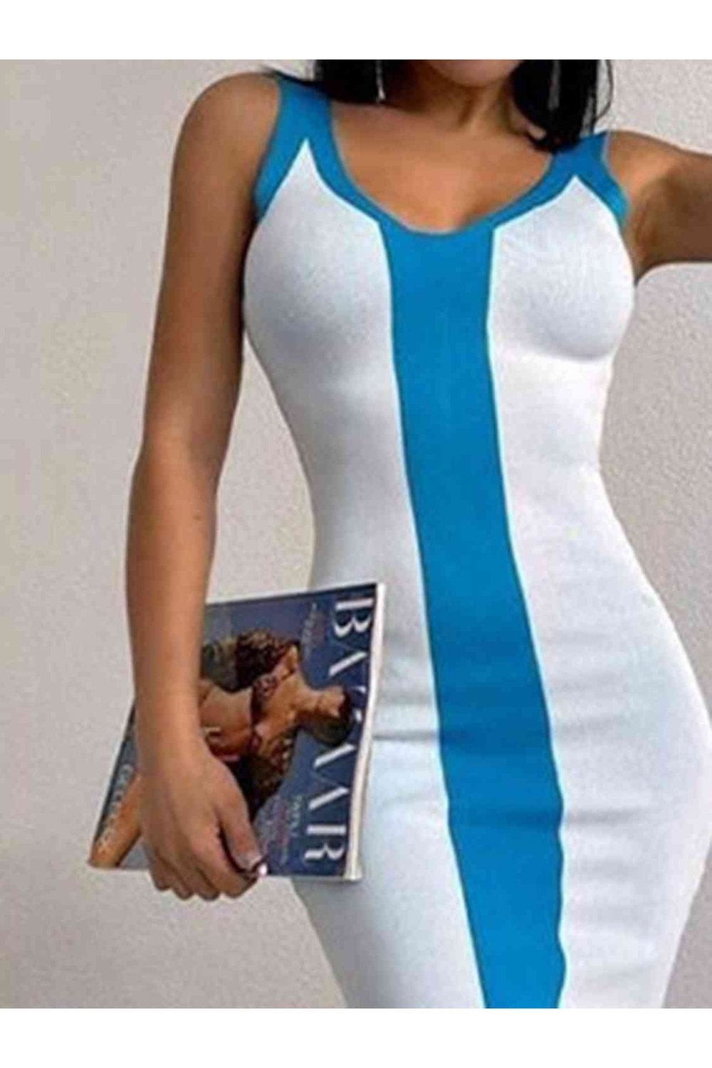 Contrast Wide Strap Slit Midi Dress - Sweater Dresses - FITGGINS
