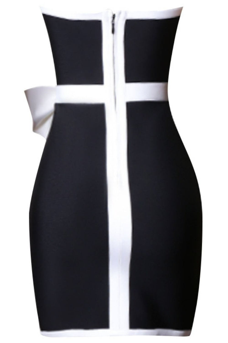 Contrast Strapless Bow Detail Mini Dress - Cocktail Dresses - FITGGINS