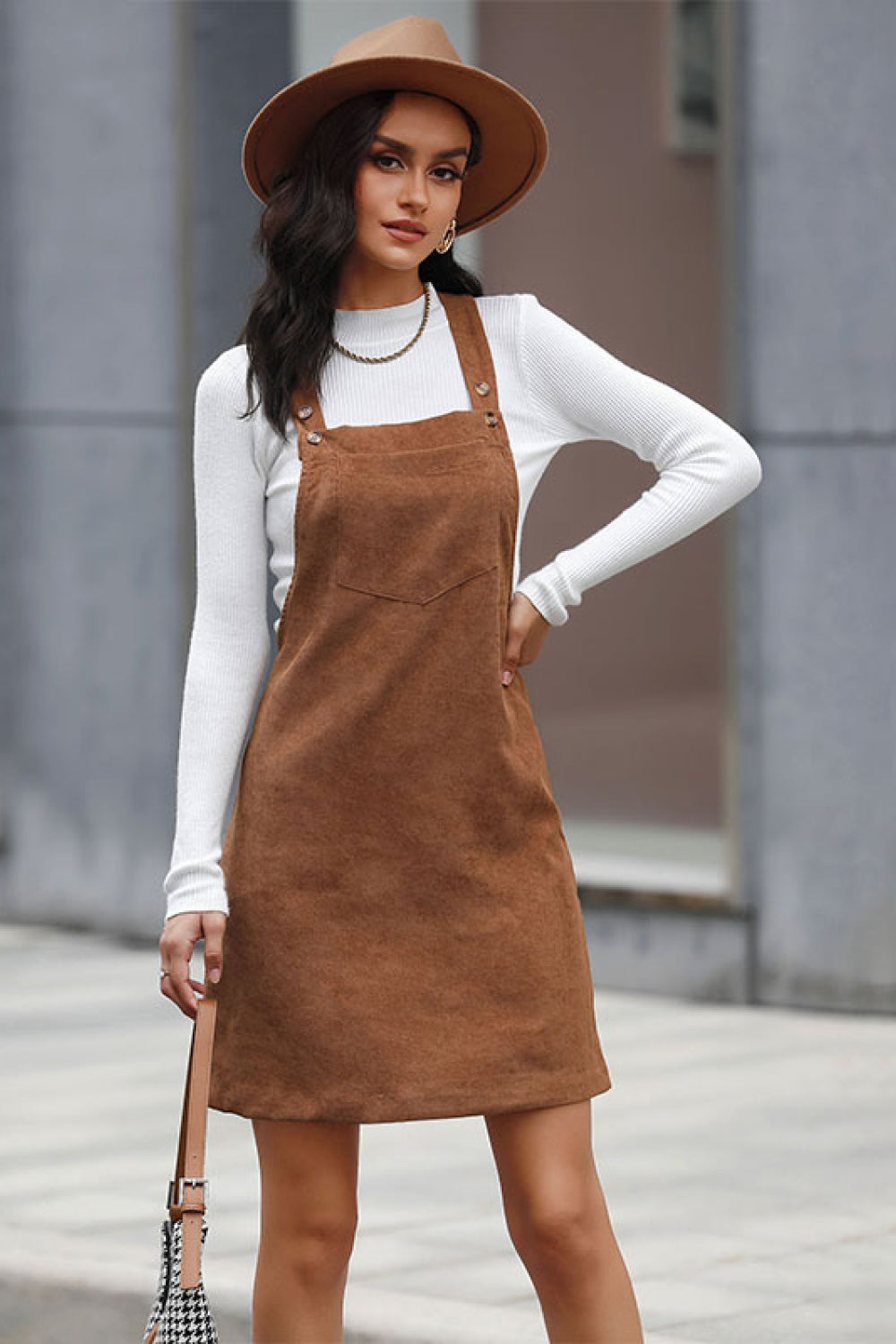 Corduroy Mini Overall Dress with Pocket - Skirts - FITGGINS