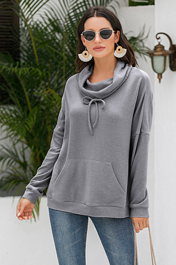 Cowl Neck Drop Shoulder Sweatshirt - Sweatshirts & Hoodies - FITGGINS