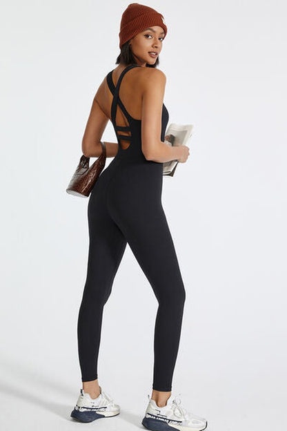 Crisscross Back Wide Strap Active Jumpsuit - Active Set - FITGGINS