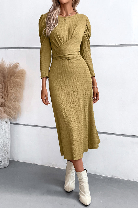 Crisscross Tied Puff Sleeve Dress - Casual & Maxi Dresses - FITGGINS