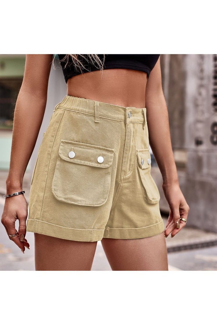 Cuffed Denim Shorts with Pockets