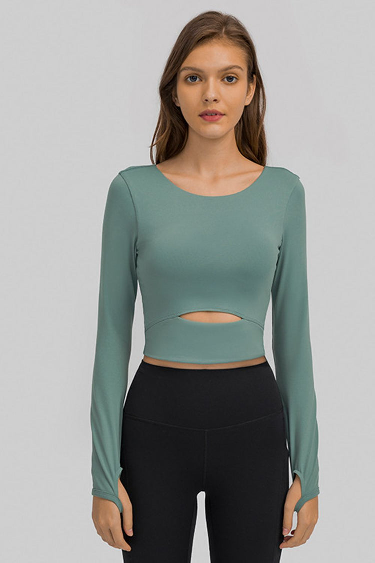 Cut Out Front Crop Yoga Tee - Crop Tops & Tank Tops - FITGGINS