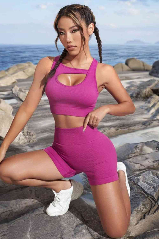 Cutout Crop Top and Sports Shorts Set - Active Set - FITGGINS