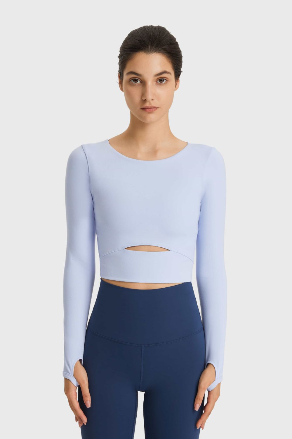 Cutout Long Sleeve Cropped Sports Top - Crop Tops & Tank Tops - FITGGINS