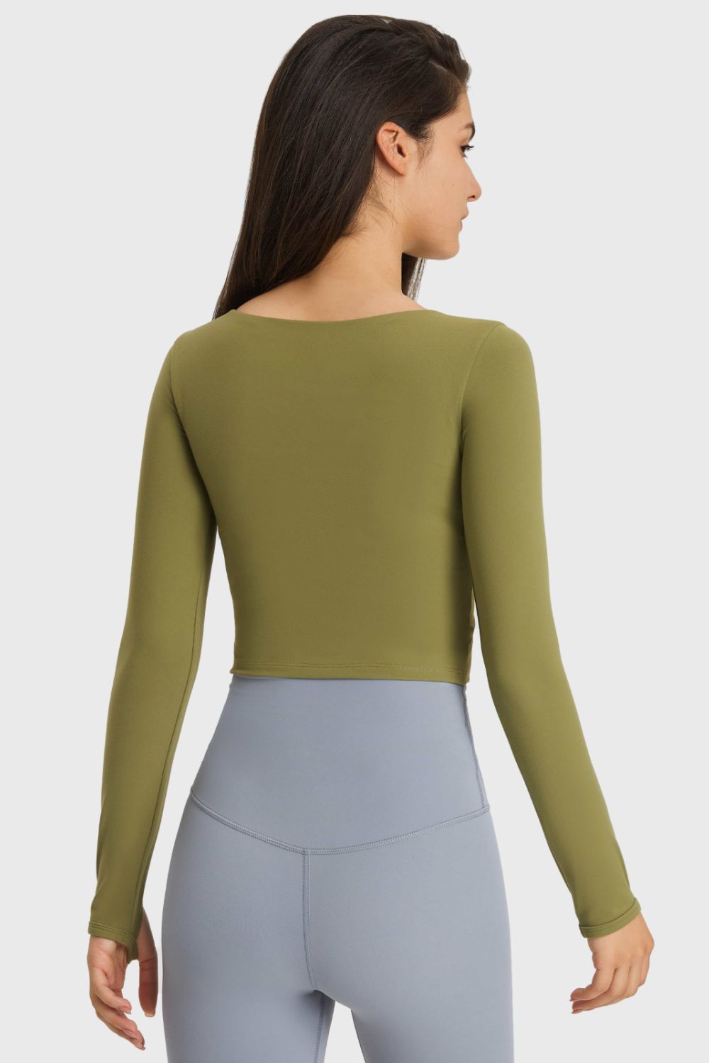 Cutout Long Sleeve Cropped Sports Top - Crop Tops & Tank Tops - FITGGINS