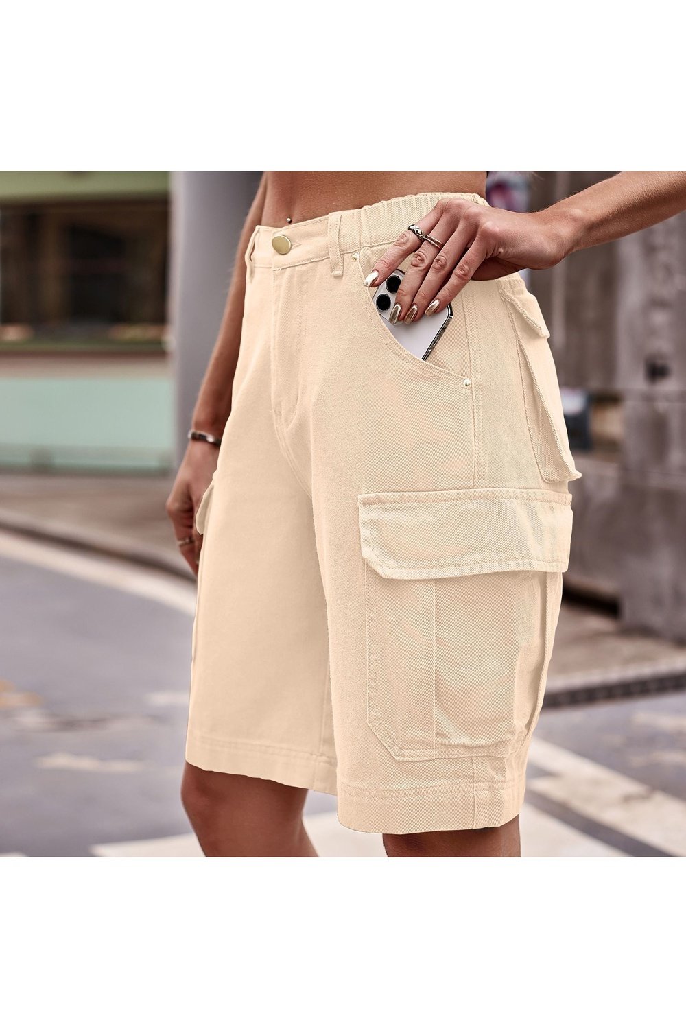 Denim Cargo Shorts with Pockets - Denim Shorts - FITGGINS