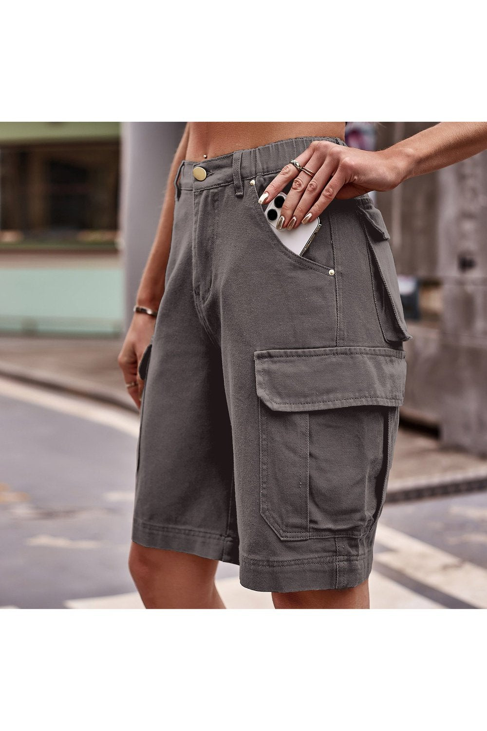 Denim Cargo Shorts with Pockets - Denim Shorts - FITGGINS