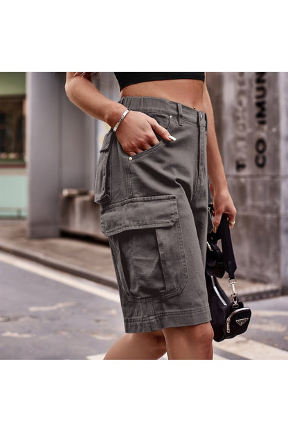 Denim Cargo Shorts with Pockets - Denim Shorts - FITGGINS