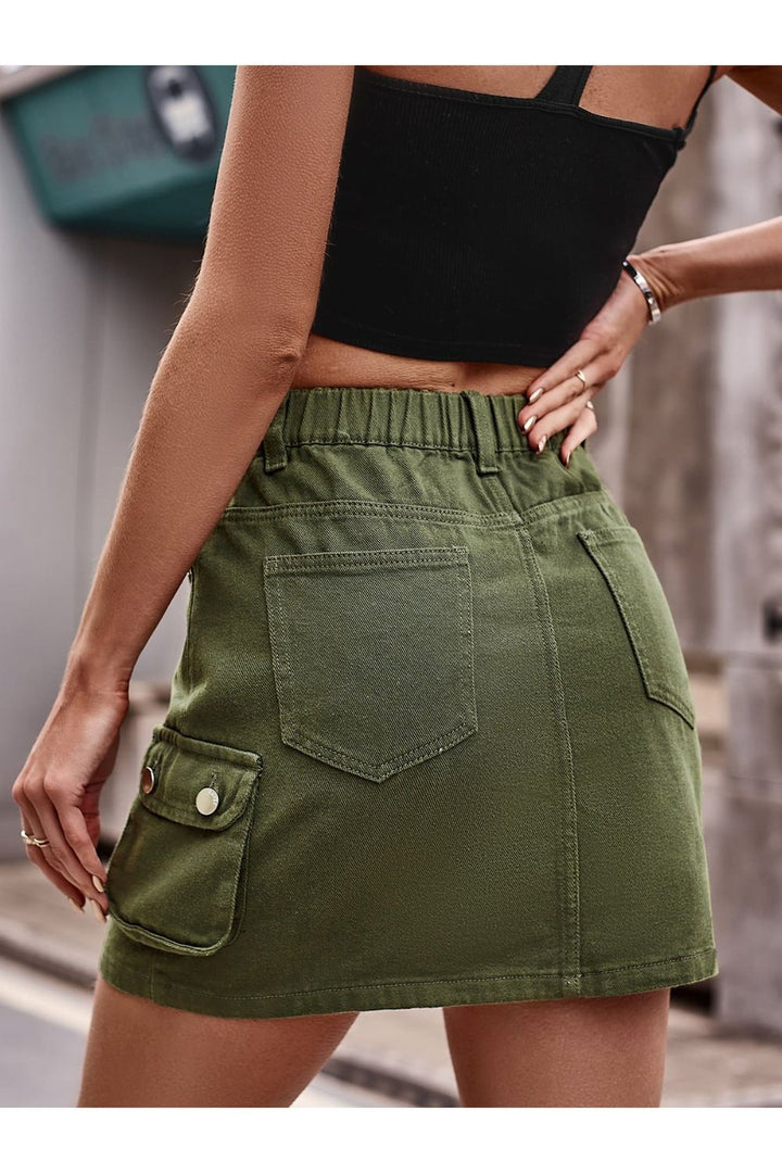 Denim Mini Skirt with Pockets - Skirts - FITGGINS