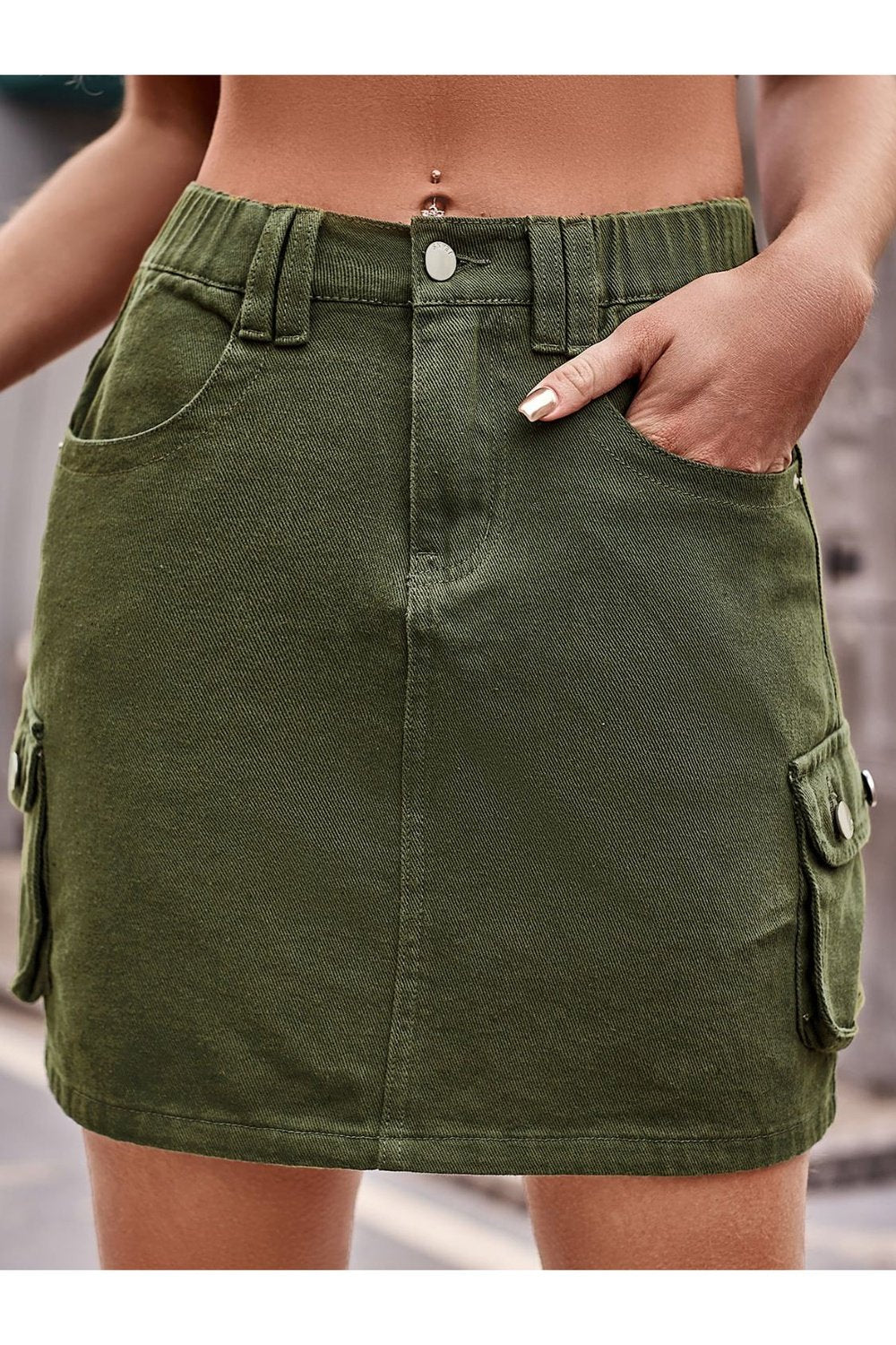 Denim Mini Skirt with Pockets - Skirts - FITGGINS