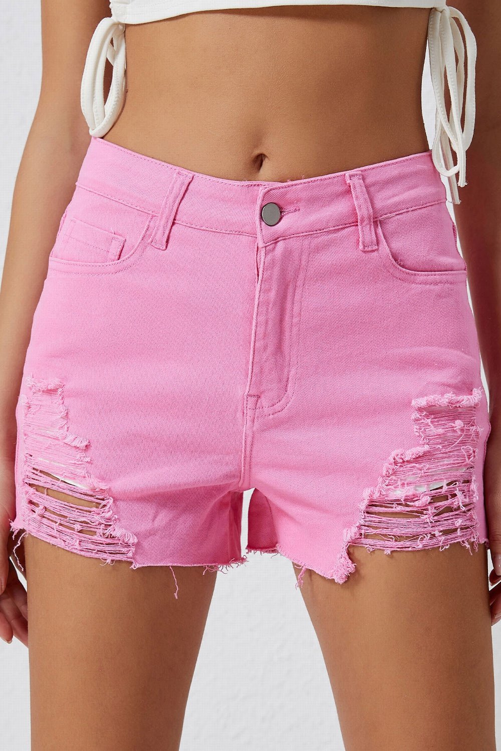 Distressed Denim Shorts - Denim Shorts - FITGGINS