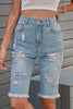 Distressed Raw Hem Denim Bermuda Shorts
