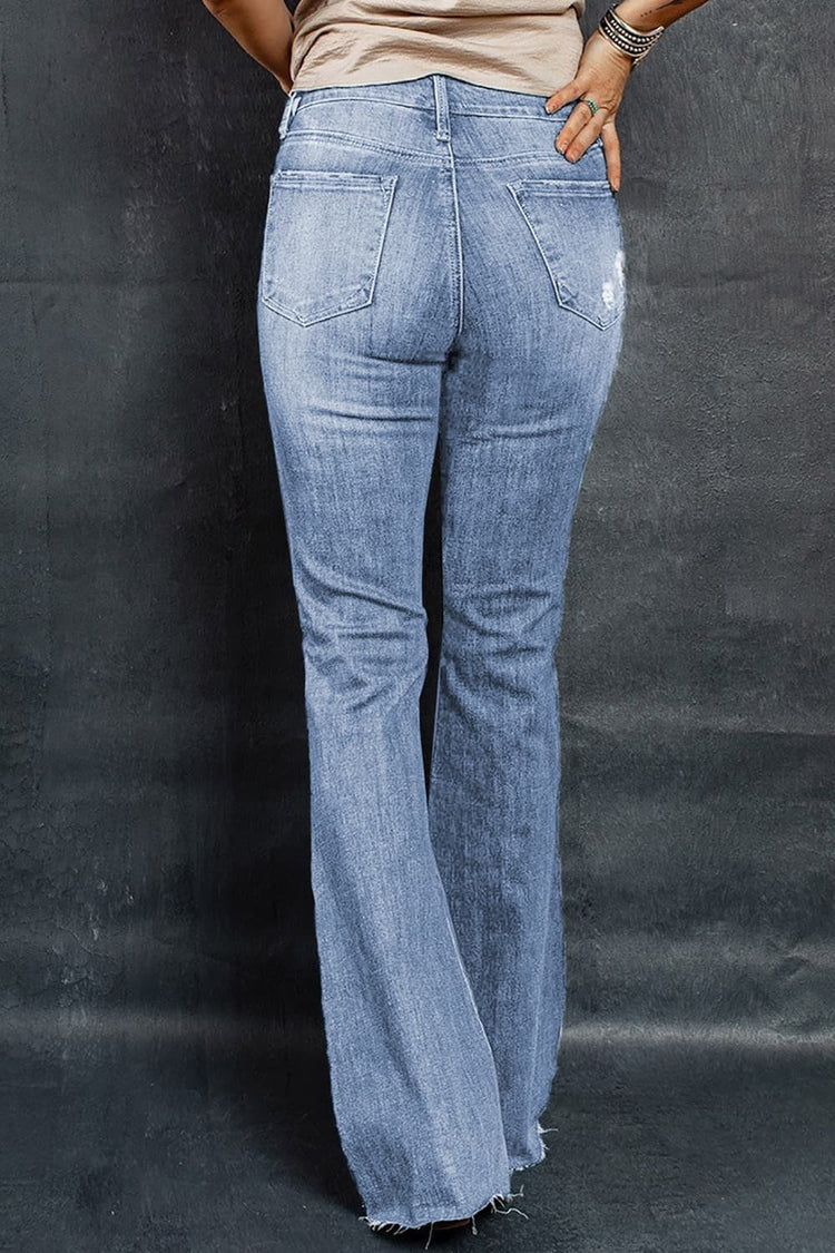 Distressed Raw Hem Flare Jeans - Jeans - FITGGINS