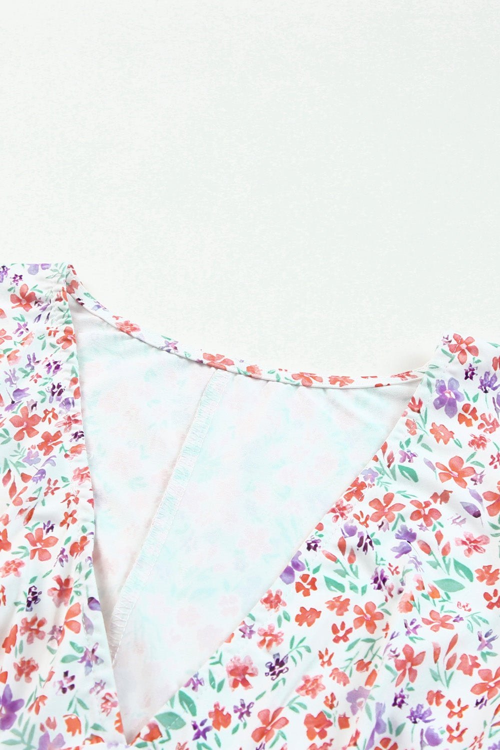 Ditsy Floral Long Sleeve Plunge Bodysuit - Bodysuits - FITGGINS