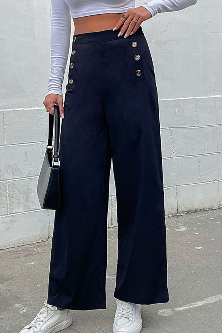 Double-Breasted Wide Leg Pants - Pants - FITGGINS
